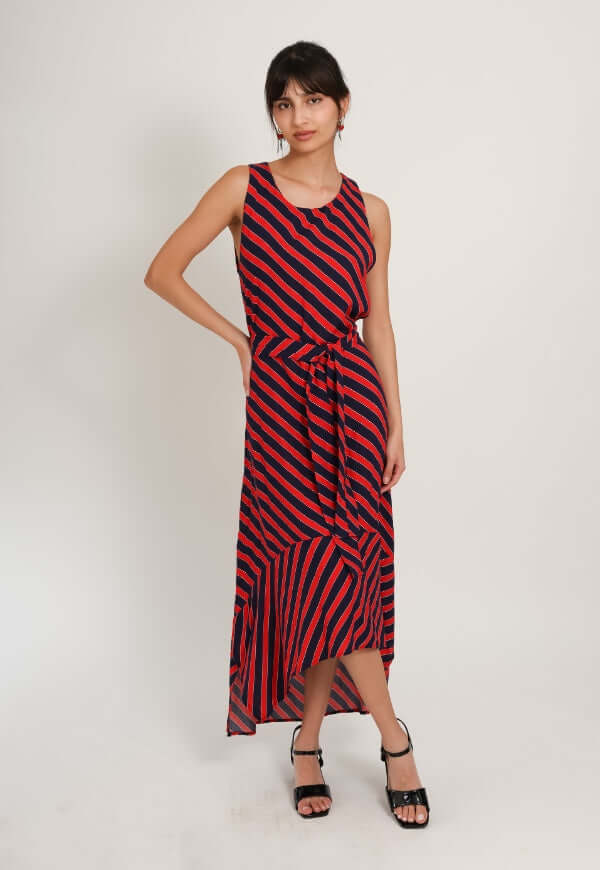 Vestido Clarisa Amarras Lineas Rojo Azul - Diseño de Autor | Natalia Seguel