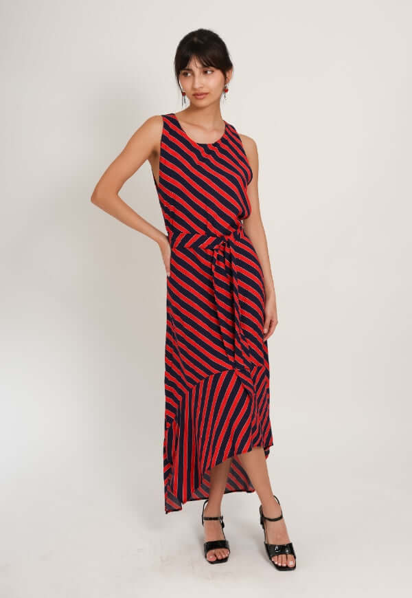 Vestido Clarisa Amarras Lineas Rojo Azul - Diseño de Autor | Natalia Seguel