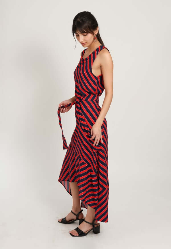 Vestido Clarisa Amarras Lineas Rojo Azul - Diseño de Autor | Natalia Seguel