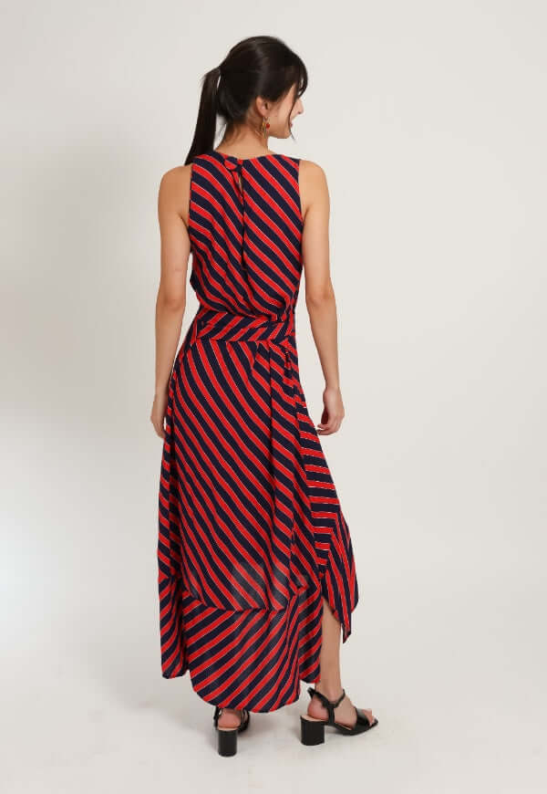 Vestido Clarisa Amarras Lineas Rojo Azul - Diseño de Autor | Natalia Seguel