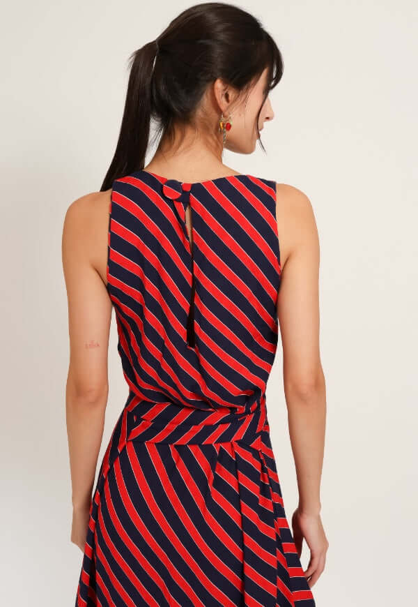 Vestido Clarisa Amarras Lineas Rojo Azul - Diseño de Autor | Natalia Seguel