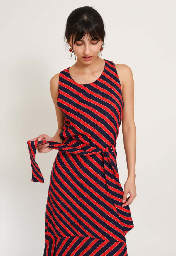 Vestido Clarisa Amarras Lineas Rojo Azul - Diseño de Autor | Natalia Seguel