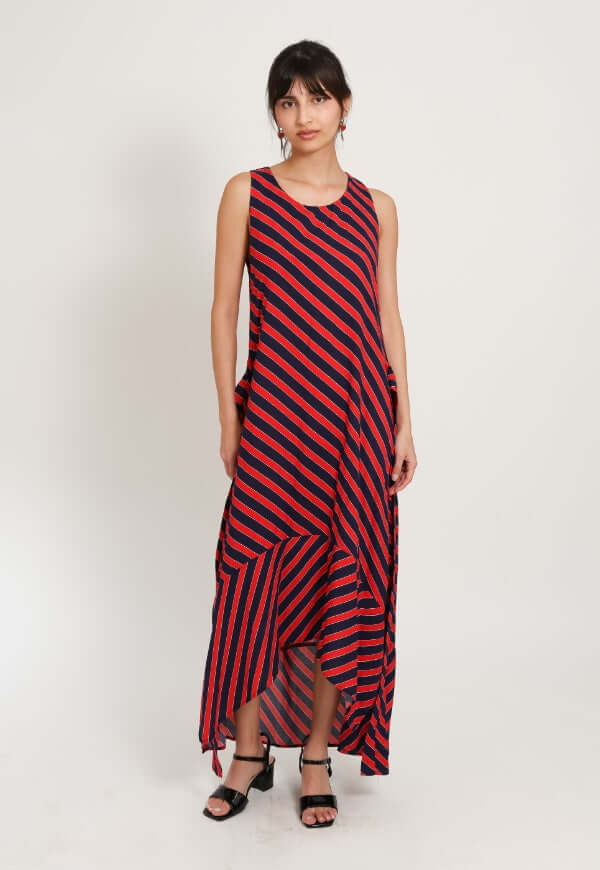 Vestido Clarisa Amarras Lineas Rojo Azul - Diseño de Autor | Natalia Seguel