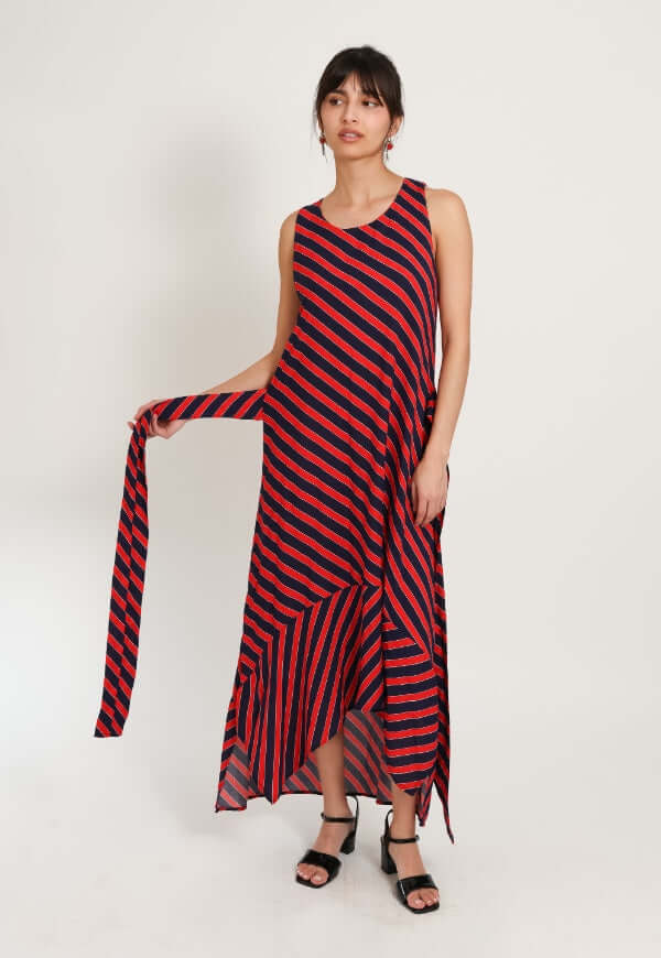 Vestido Clarisa Amarras Lineas Rojo Azul - Diseño de Autor | Natalia Seguel