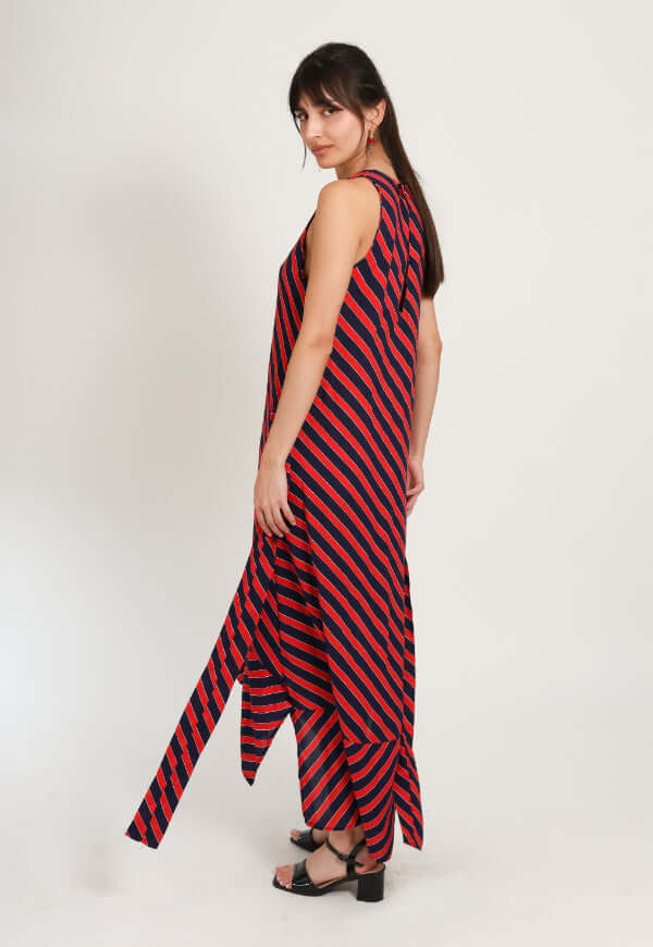 Vestido Clarisa Amarras Lineas Rojo Azul - Diseño de Autor | Natalia Seguel