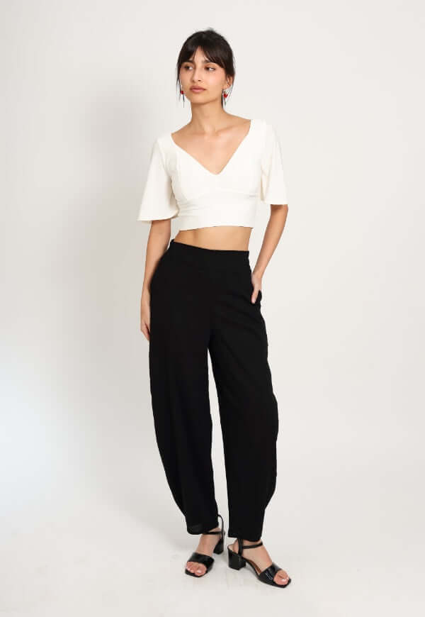 Pantalón Balloon Negro Lino - Diseño de Autor | Natalia Seguel