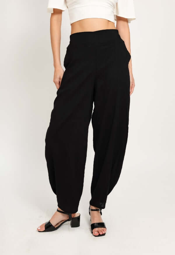 Pantalón Balloon Negro Lino - Diseño de Autor | Natalia Seguel