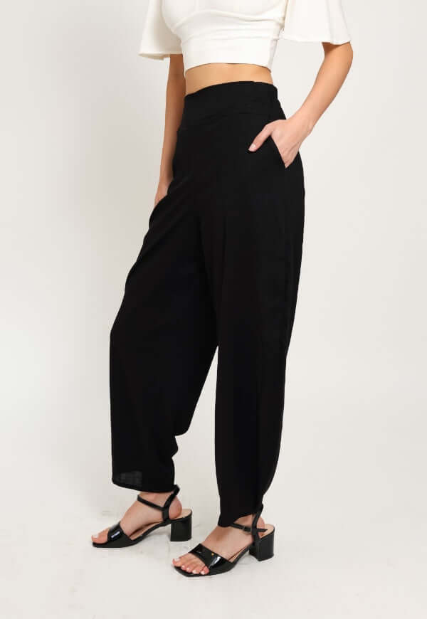 Pantalón Balloon Negro Lino - Diseño de Autor | Natalia Seguel