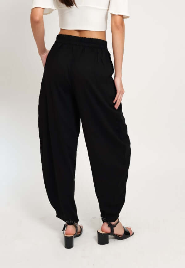 Pantalón Balloon Negro Lino - Diseño de Autor | Natalia Seguel