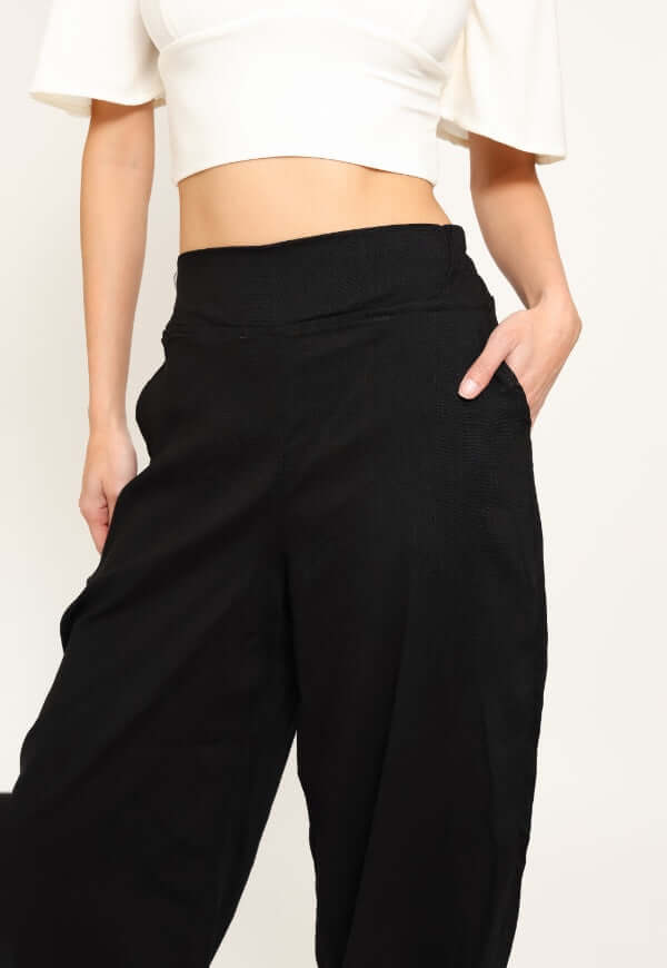 Pantalón Balloon Negro Lino - Diseño de Autor | Natalia Seguel