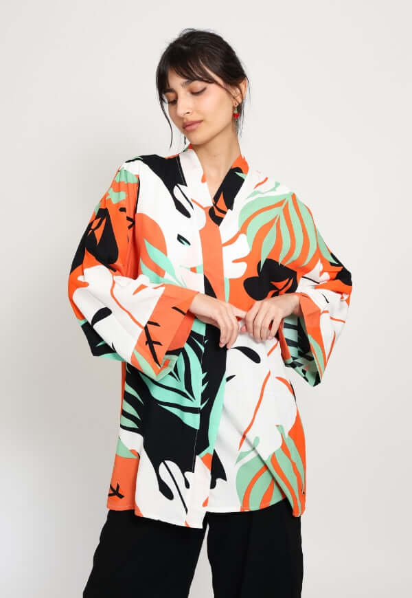 Kimono Sol Hojas Naranjo - Diseño de Autor | Natalia Seguel