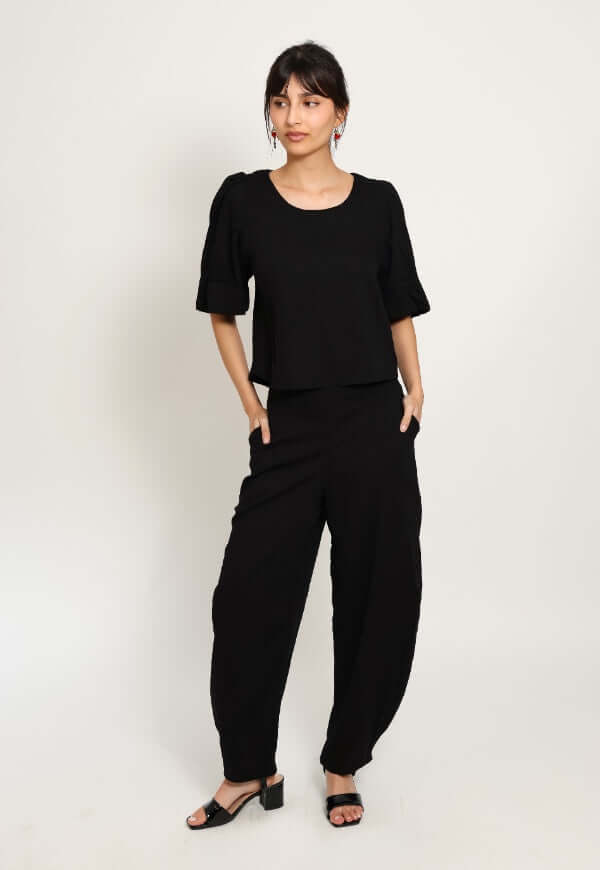 Blusa Amalia Manga Globo Negro Lino - Diseño de Autor | Natalia Seguel