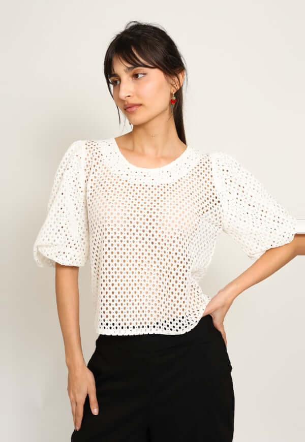 Blusa Amalia Manga Globo Blanco Encaje - Diseño de Autor | Natalia Seguel