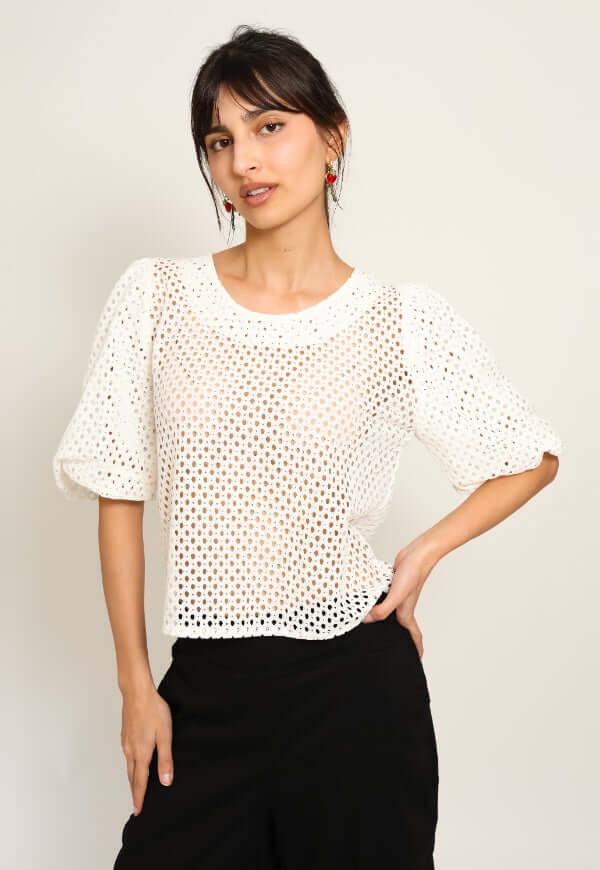 Blusa Amalia Manga Globo Blanco Encaje - Diseño de Autor | Natalia Seguel