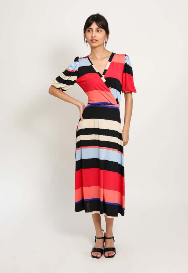 Vestido Valentina Rayas Rojo Negro - Diseño de Autor | Natalia Seguel