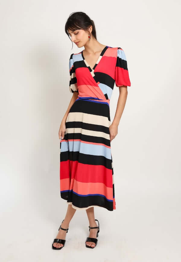 Vestido Valentina Rayas Rojo Negro - Diseño de Autor | Natalia Seguel