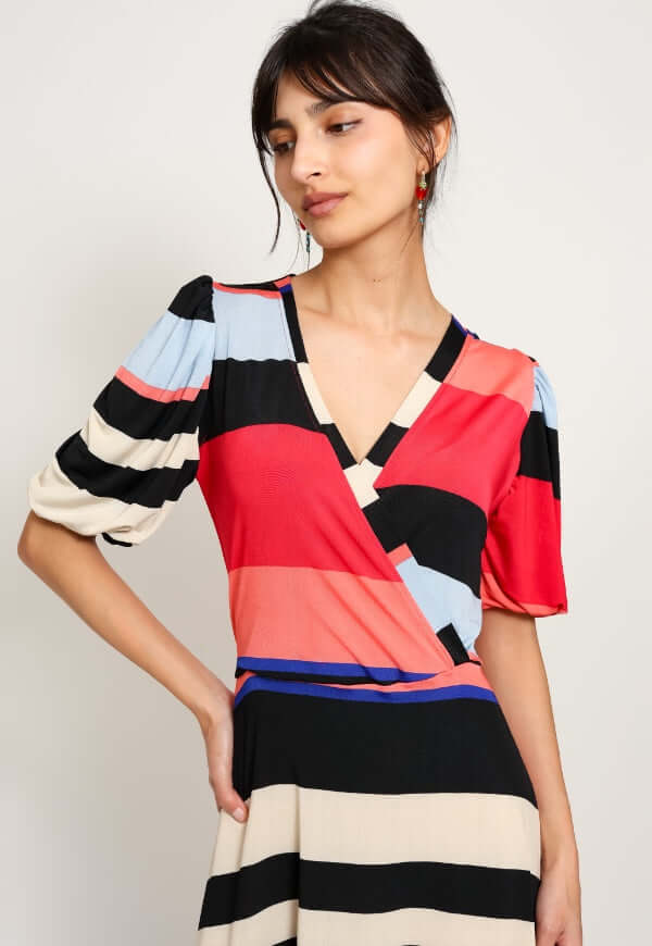 Vestido Valentina Rayas Rojo Negro - Diseño de Autor | Natalia Seguel