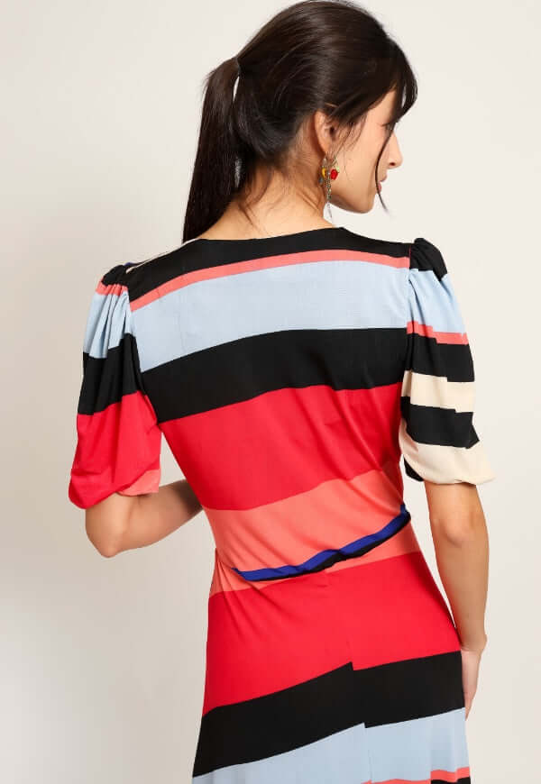Vestido Valentina Rayas Rojo Negro - Diseño de Autor | Natalia Seguel