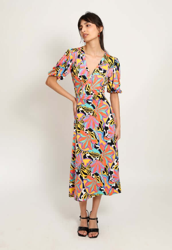 Vestido Valentina Hojas Multicolor Naranjo - Diseño de Autor | Natalia Seguel