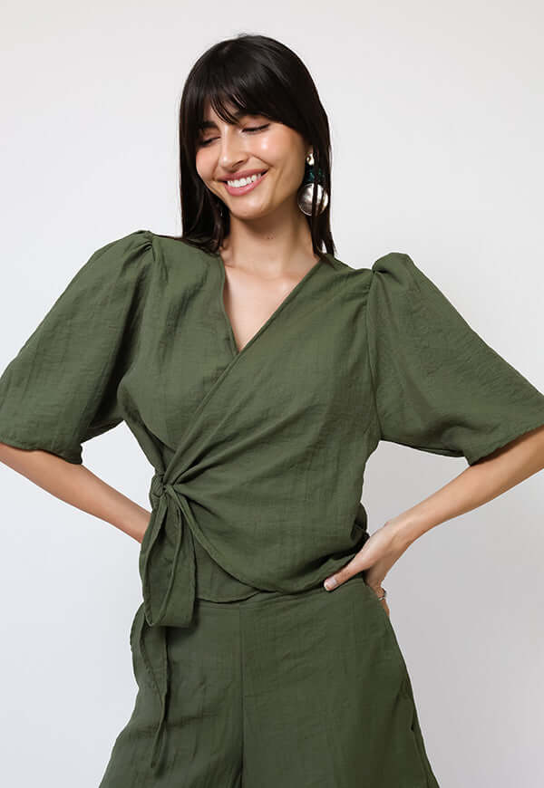Blusa Lino Orgánico Mujer Lirioprint Verde Musgo Rockford
