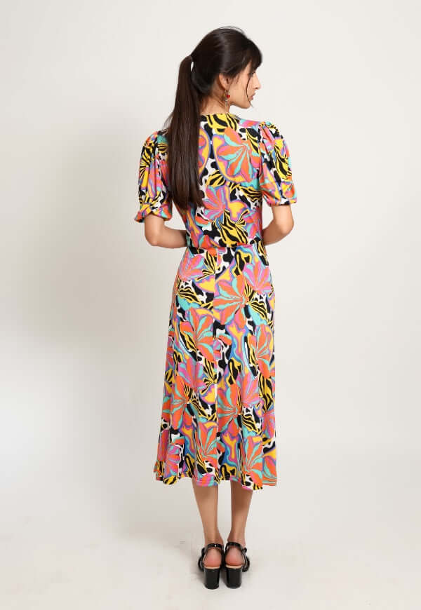 Vestido Valentina Hojas Multicolor Naranjo - Diseño de Autor | Natalia Seguel