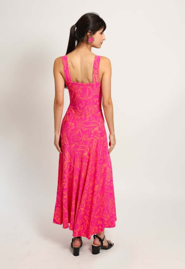 Vestido Julieta Sin Mangas Fucsia Hojas - Diseño de Autor | Natalia Seguel