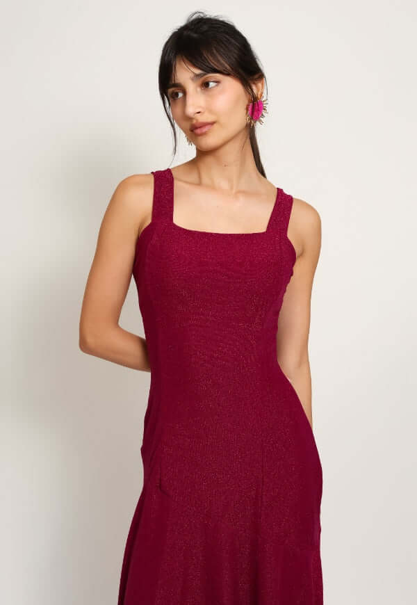 Vestido Julieta Sin Mangas Magenta Brillos Fiesta - Diseño de Autor | Natalia Seguel