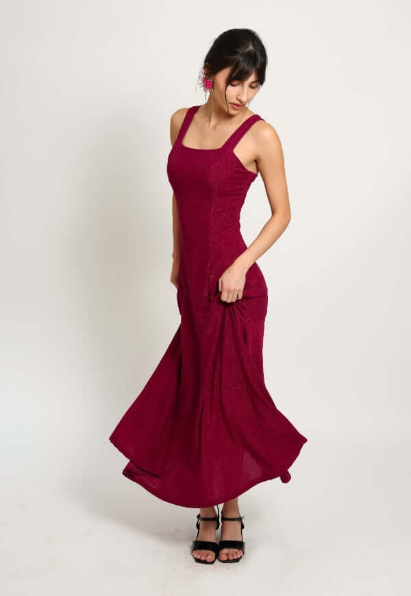 Vestido Julieta Sin Mangas Magenta Brillos Fiesta - Diseño de Autor | Natalia Seguel