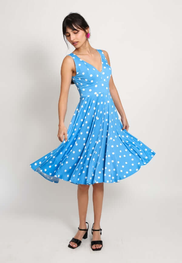 Vestido Dani Celeste Lunares - Diseño de Autor | Natalia Seguel