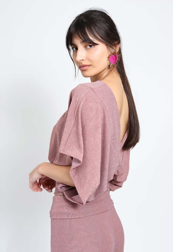 Polera Megan Palo de Rosa Brillos Fiesta - Diseño de Autor | Natalia Seguel