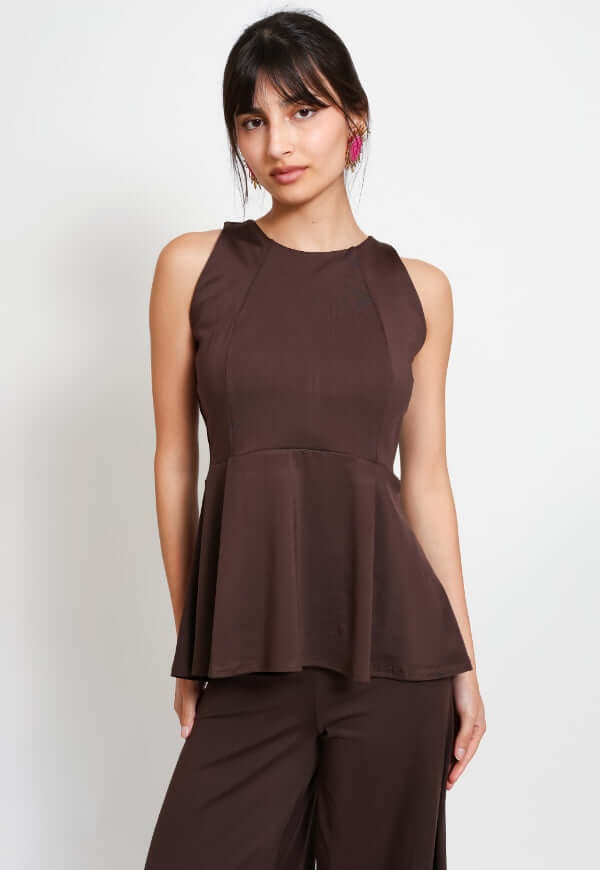 Polera Claudia Peplum Café Moro - Diseño de Autor | Natalia Seguel