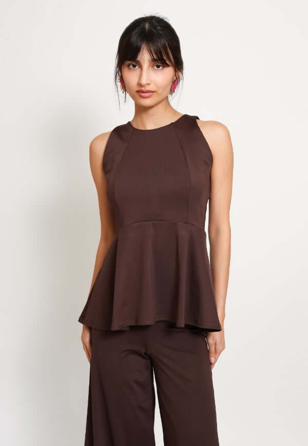 Polera Claudia Peplum Café Moro - Diseño de Autor | Natalia Seguel