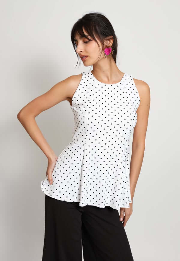 Polera Claudia Peplum Blanco Lunares - Diseño de Autor | Natalia Seguel