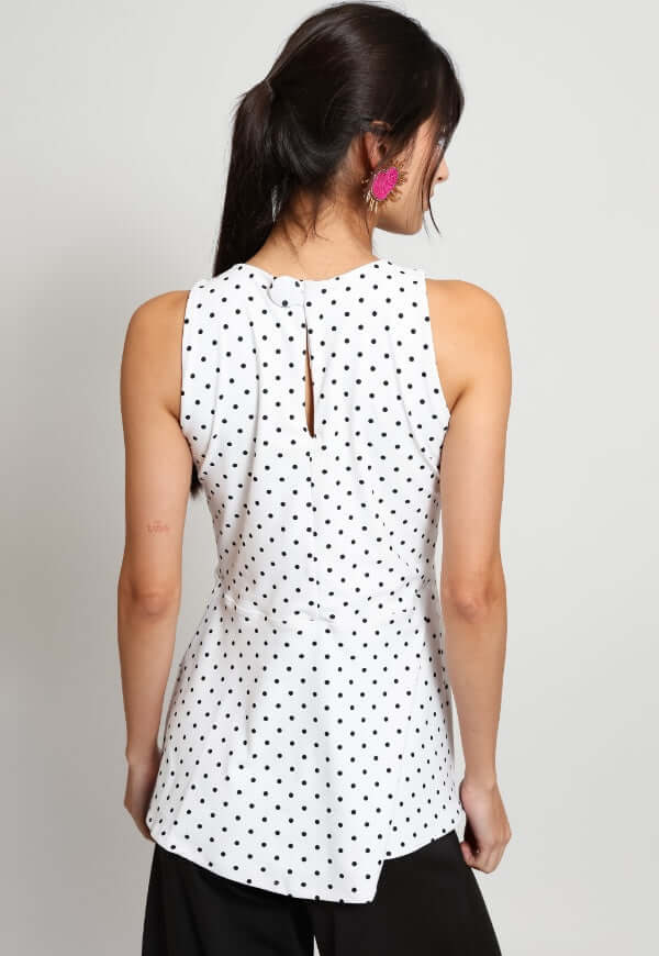 Polera Claudia Peplum Blanco Lunares - Diseño de Autor | Natalia Seguel
