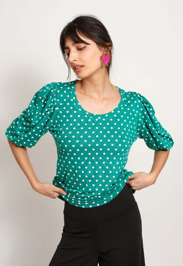 Blusa Amparo Verde Lunares - Diseño de Autor | Natalia Seguel