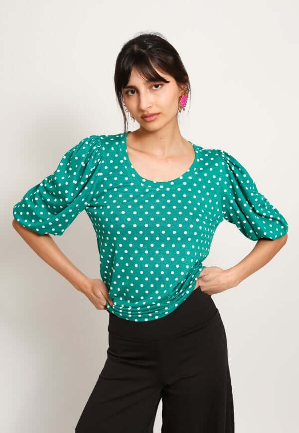 Blusa Amparo Verde Lunares - Diseño de Autor | Natalia Seguel