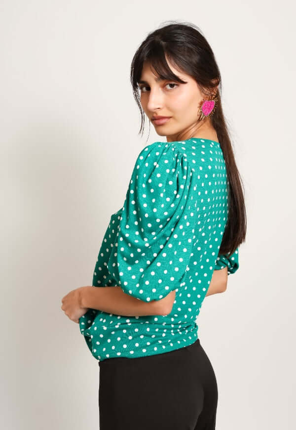 Blusa Amparo Verde Lunares - Diseño de Autor | Natalia Seguel