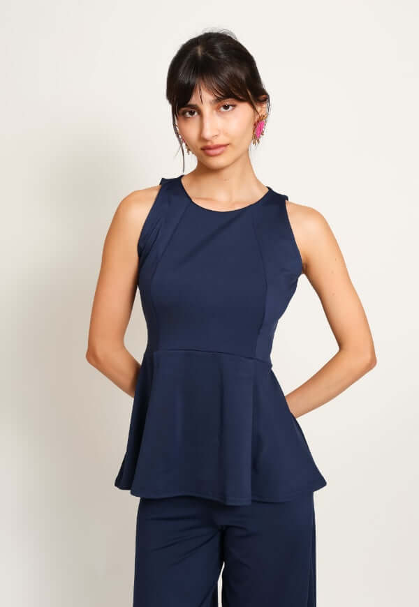 Polera Claudia Peplum Azul Francia - Diseño de Autor