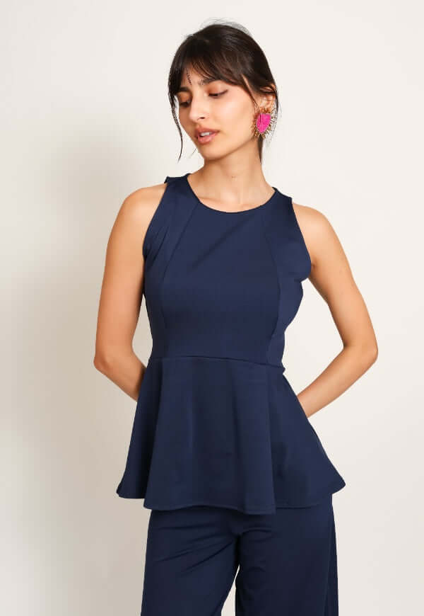 Polera Claudia Peplum Azul Francia - Diseño de Autor