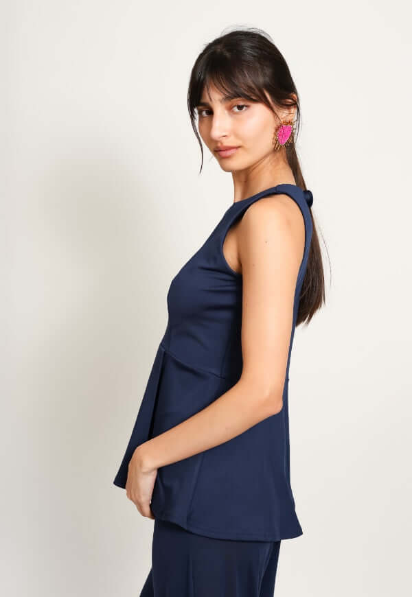 Polera Claudia Peplum Azul Francia - Diseño de Autor
