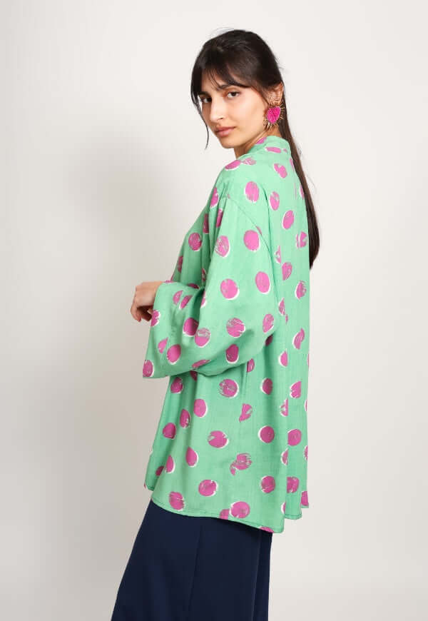 Kimono Sol Verde Agua Lunares Fucsia - Diseño de Autor | Natalia Seguel