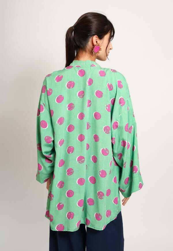 Kimono Sol Verde Agua Lunares Fucsia - Diseño de Autor | Natalia Seguel