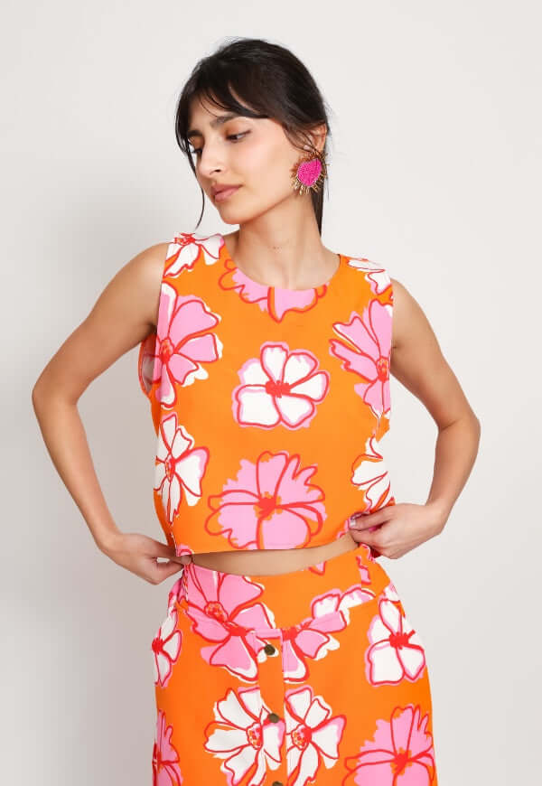 Blusa Alba Naranjo Flores - Diseño de Autor | Natalia Seguel
