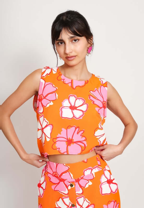 Blusa Alba Naranjo Flores - Diseño de Autor | Natalia Seguel