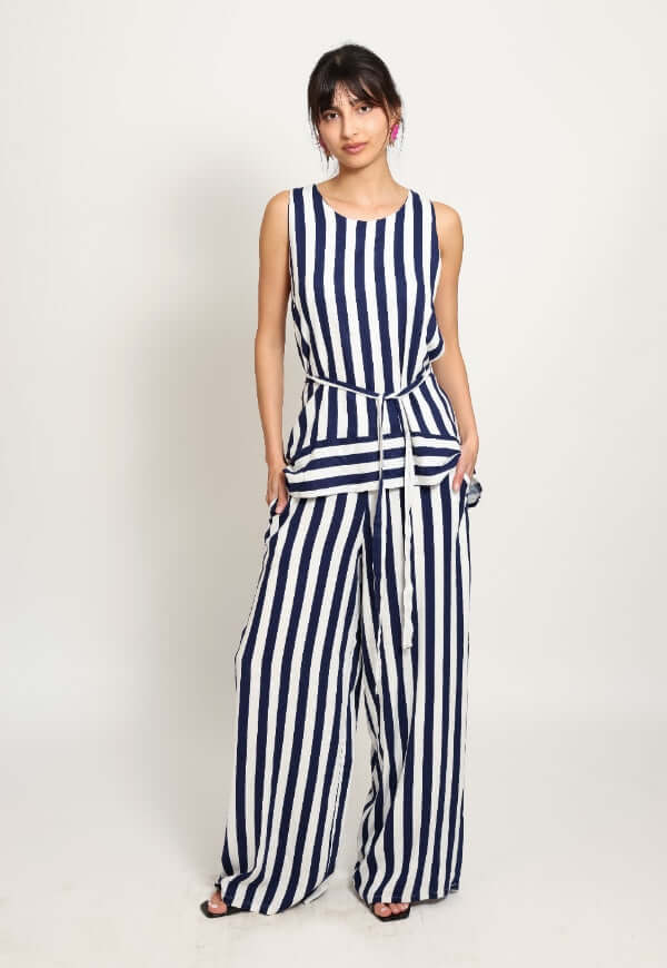 Palazzo Rayas Azul Blanco Lino – Diseño de Autor | Natalia Seguel