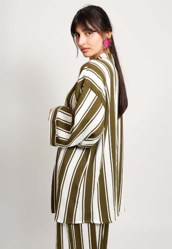 Kimono Sol Rayas Café Blanco Lino - Diseño de Autor | Natalia Seguel