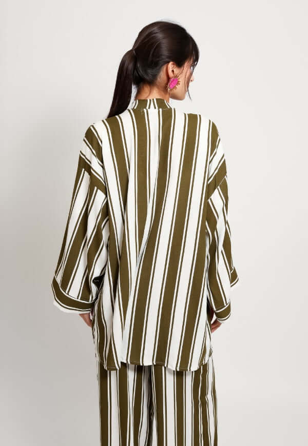 Kimono Sol Rayas Café Blanco Lino - Diseño de Autor | Natalia Seguel