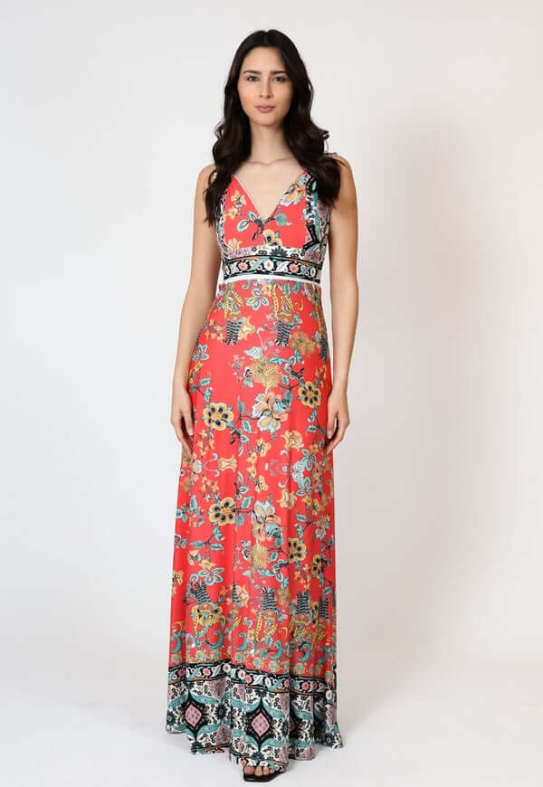 Vestido Vera Coral Estampado Flores Natalia Seguel, lateral – diseño chileno de autor, Natalia Seguel