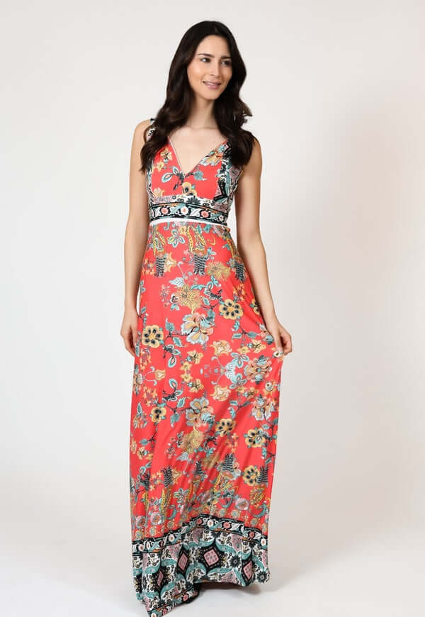 Vestido Vera Coral Estampado Flores Natalia Seguel, espalda – diseño chileno de autor, Natalia Seguel