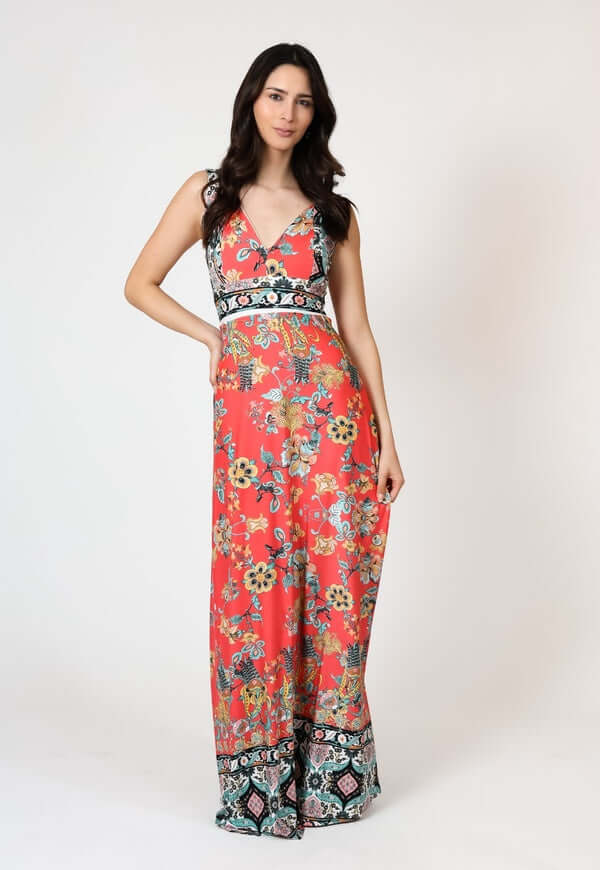 Vestido Vera Coral Estampado Flores Natalia Seguel, detalle de tela – diseño chileno de autor, Natalia Seguel